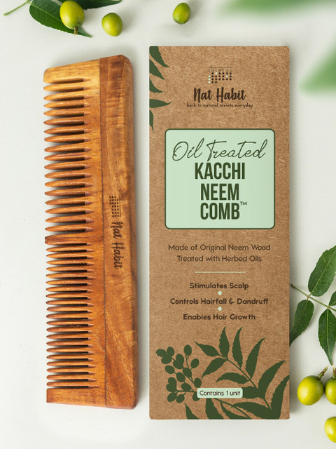 Nat Habit Kacchi Neem Dual Wooden Tooth Comb - Soaked...