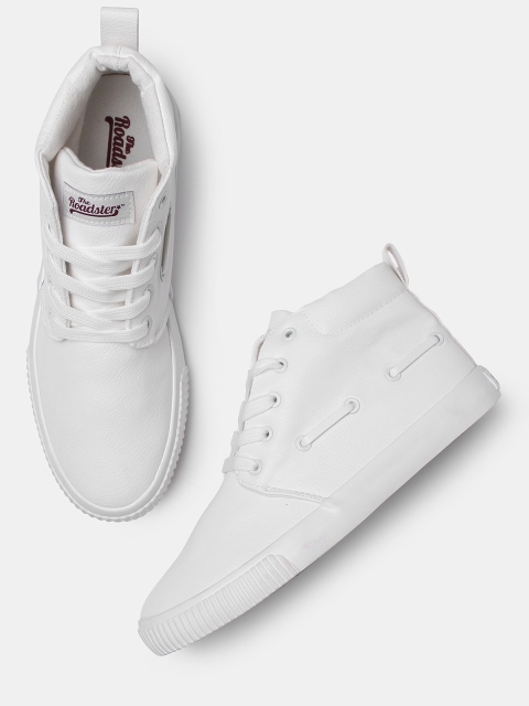 Roadster Men White Solid Synthetic Mid-Top Sneakers