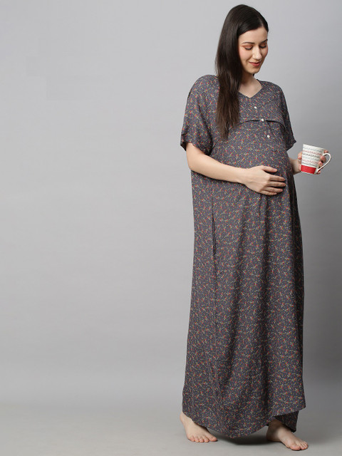 MomToBe Printed Maxi Sustainable Maternity Nightdress