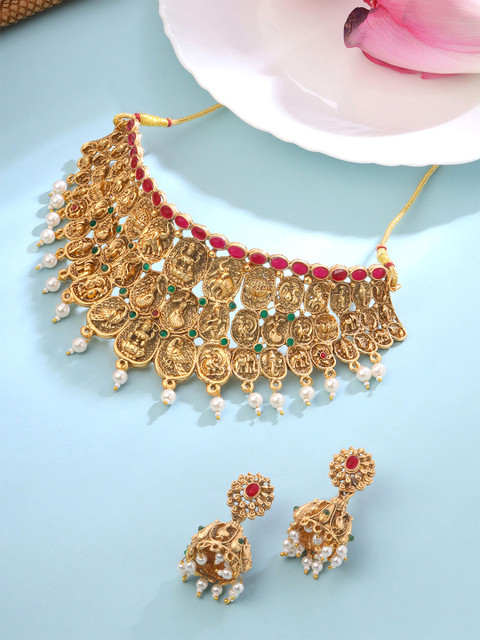 Yellow Chimes Gold Plated Traditional Antique Choker Jewellery Set