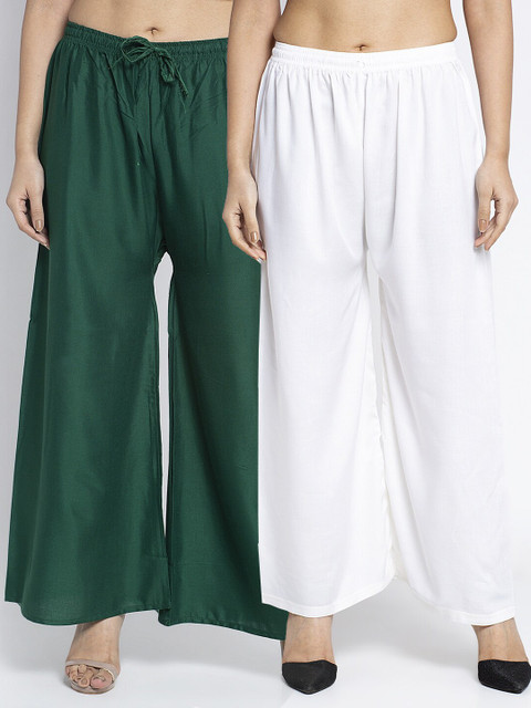 GRACIT Women Pack of 2 Green & White Ethnic Palazzos