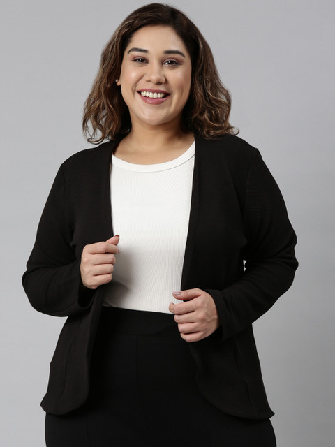 The Pink Moon Women Black Lightweight Open Front Jacket