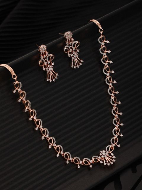 Saraf RS Jewellery Rose Gold-Plated White AD Stone-Studded Jewellery Set