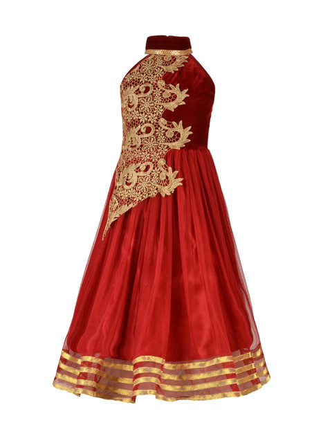 Aarika Girls Maroon Solid Maxi Dress