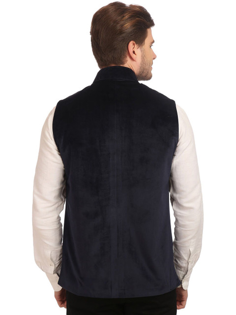 Wintage Navy Velvet Nehru Jacket - Image 3