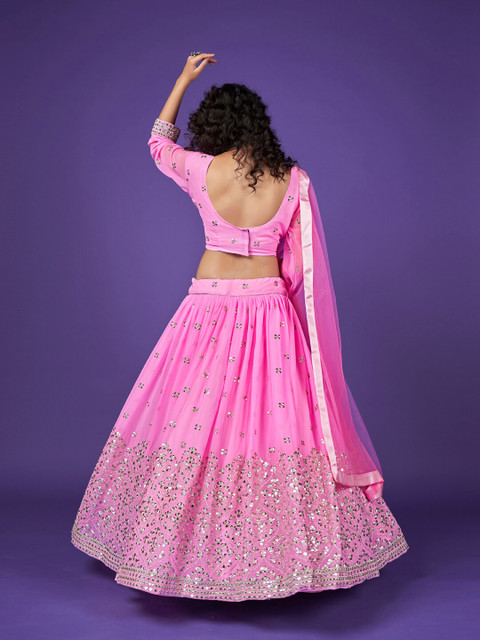 SHOPGARB Pink Sequins Embroidered Diwali Special Georgette Lehenga Choli - Image 6
