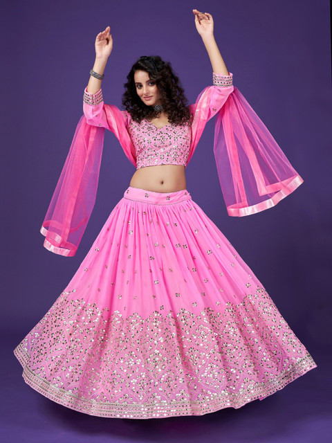 SHOPGARB Pink Sequins Embroidered Diwali Special Georgette Lehenga Choli - Image 7