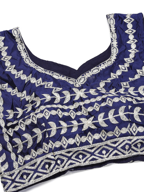 Warthy Ent Blue & Gold-Toned Embroidered Thread Work Semi-Stitched Lehenga & Unstitched Blouse With Dupatta - Image 2