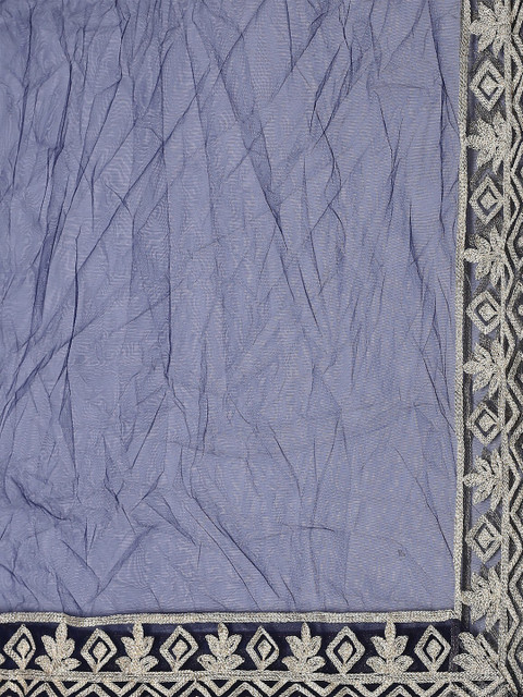 Warthy Ent Blue & Gold-Toned Embroidered Thread Work Semi-Stitched Lehenga & Unstitched Blouse With Dupatta - Image 3