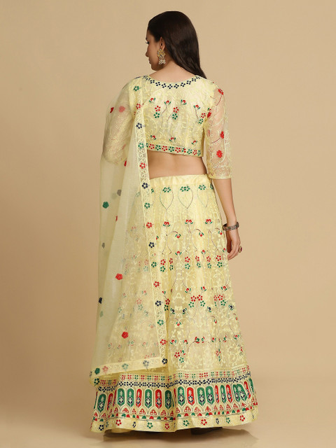 Warthy Ent Women Yellow Embroidered Semi-Stitched Lehenga & Unstitched Blouse With Dupatta - Image 6