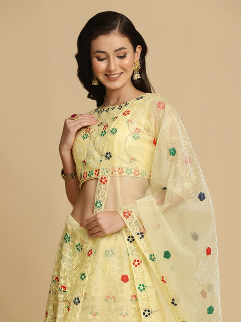 Warthy Ent Women Yellow Embroidered Semi-Stitched Lehenga & Unstitched Blouse With Dupatta - Image 2