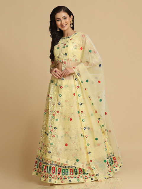Warthy Ent Women Yellow Embroidered Semi-Stitched Lehenga & Unstitched Blouse With Dupatta - Image 5