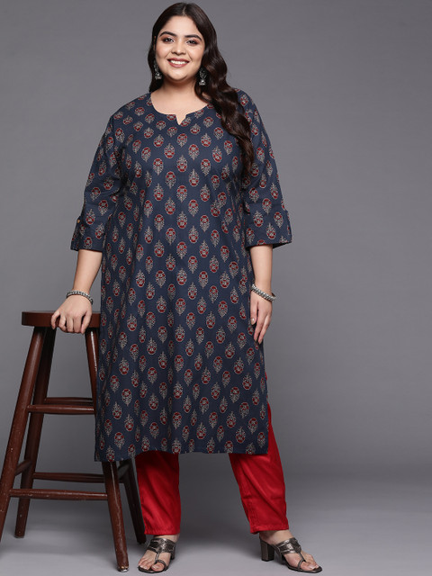 Varanga Women Plus Size Women Pure Cotton Jaipuri Ethnic Motifs Printed Kurta