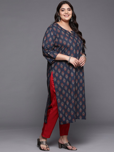 Varanga Women Plus Size Women Pure Cotton Jaipuri Ethnic Motifs Printed Kurta - Image 4