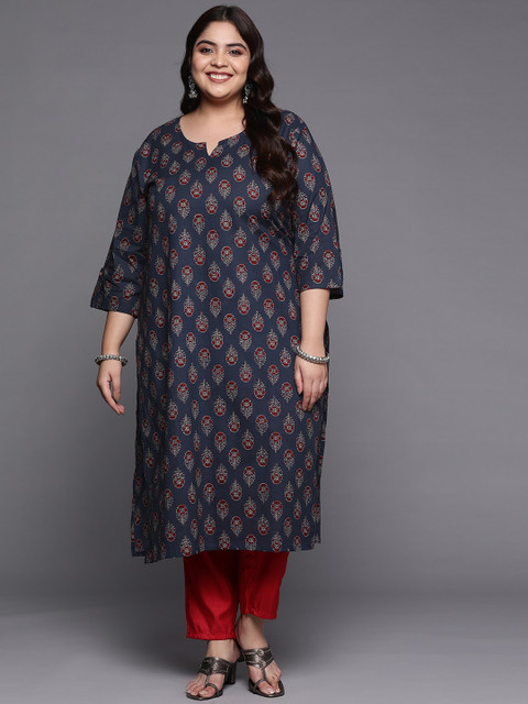 Varanga Women Plus Size Women Pure Cotton Jaipuri Ethnic Motifs Printed Kurta - Image 3