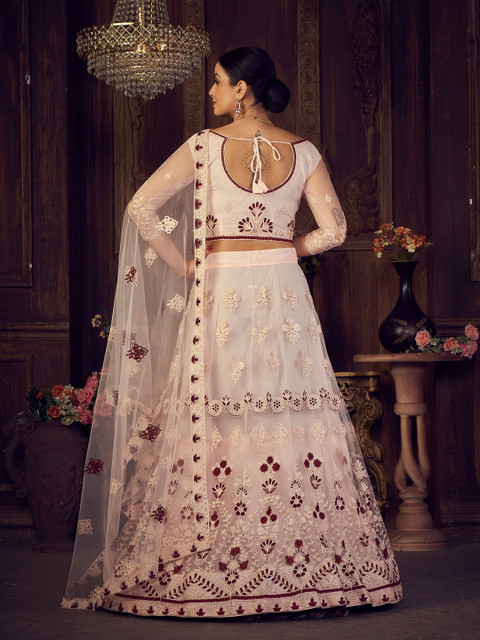 Warthy Ent Pink & White Embroidered Semi-Stitched Lehenga & Unstitched Blouse With Dupatta - Image 5