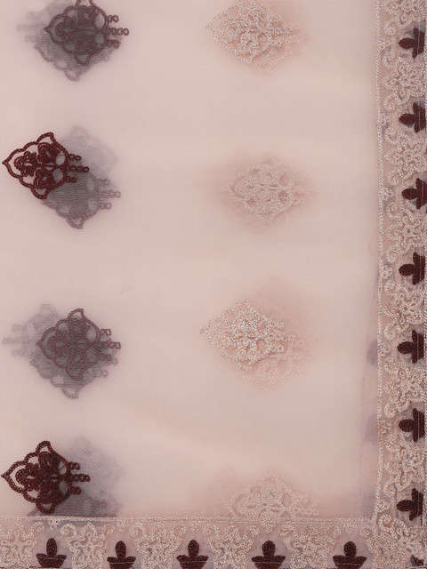 Warthy Ent Pink & White Embroidered Semi-Stitched Lehenga & Unstitched Blouse With Dupatta - Image 3