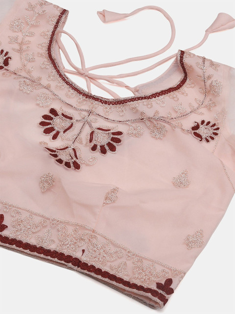 Warthy Ent Pink & White Embroidered Semi-Stitched Lehenga & Unstitched Blouse With Dupatta - Image 2