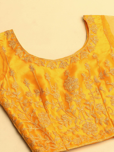 Warthy Ent Yellow Embroidered Thread Work Tie and Dye Semi-Stitched Lehenga & Unstitched Blouse With Dupatta - Image 7