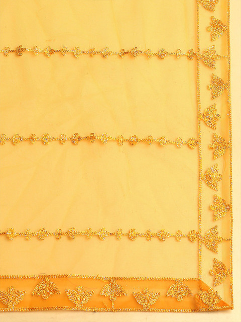 Warthy Ent Yellow Embroidered Thread Work Tie and Dye Semi-Stitched Lehenga & Unstitched Blouse With Dupatta - Image 3