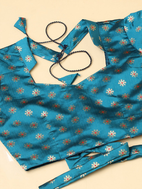 Warthy Ent Turquoise Blue & Red Semi-Stitched Lehenga & Unstitched Blouse With Dupatta - Image 2