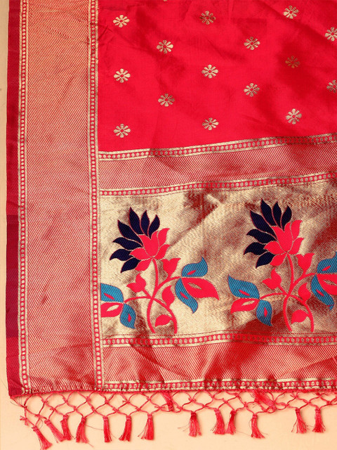 Warthy Ent Turquoise Blue & Red Semi-Stitched Lehenga & Unstitched Blouse With Dupatta - Image 3