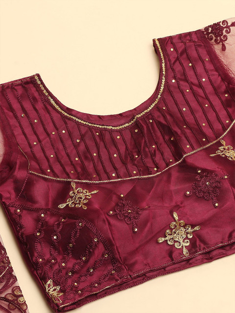Warthy Ent Purple & Gold-Toned Thread Work Semi-Stitched Lehenga & Unstitched Blouse - Image 2