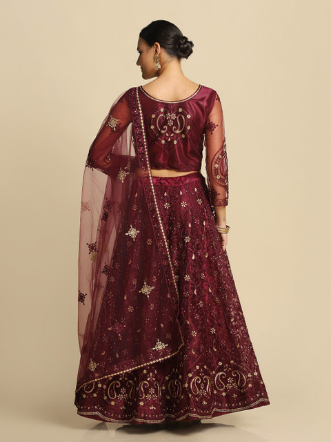 Warthy Ent Purple & Gold-Toned Thread Work Semi-Stitched Lehenga & Unstitched Blouse - Image 6