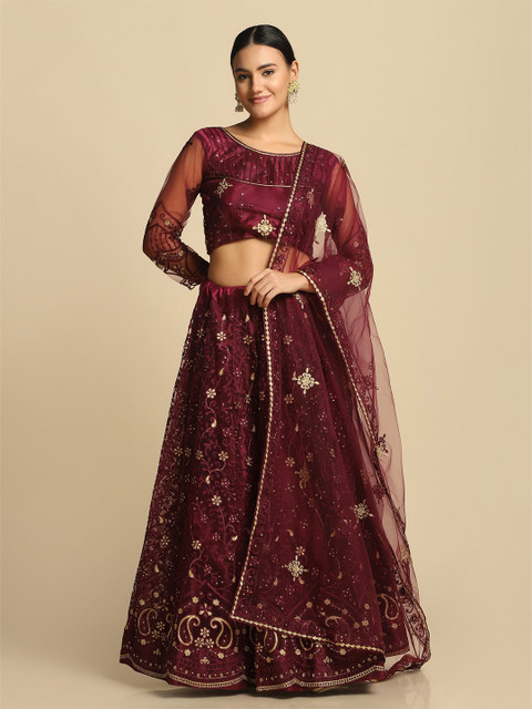 Warthy Ent Purple & Gold-Toned Thread Work Semi-Stitched Lehenga & Unstitched Blouse - Image 7