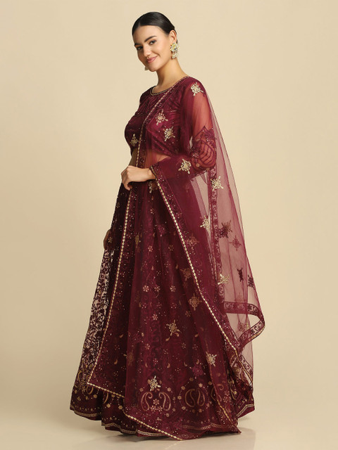 Warthy Ent Purple & Gold-Toned Thread Work Semi-Stitched Lehenga & Unstitched Blouse - Image 5