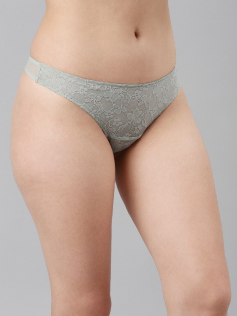 Enamor Women Grey Solid Thong Briefs - Image 2