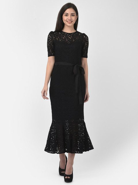 Eavan Black Lace Sheath Midi Dress