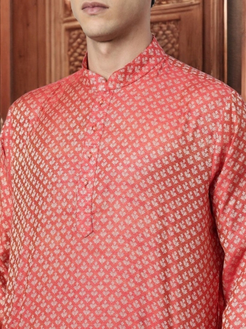 TATTVA Men Red Geometric Thread Work Kurta - Image 2