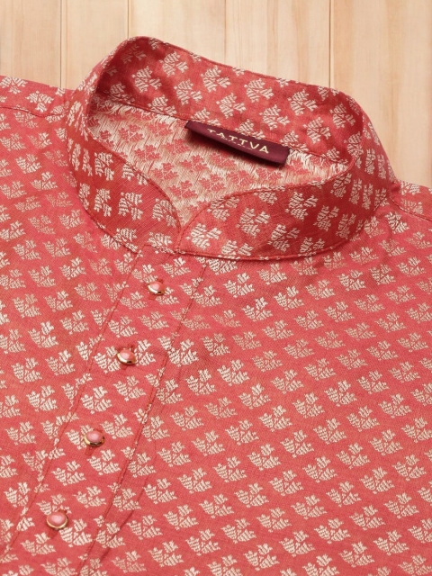 TATTVA Men Red Geometric Thread Work Kurta - Image 7