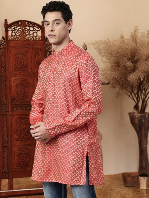 TATTVA Men Red Geometric Thread Work Kurta - Image 4