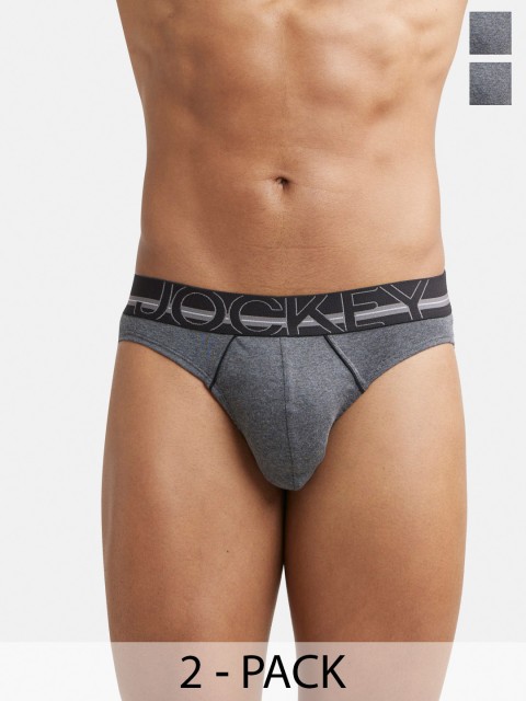 Jockey Men Pack Of 2 Super Combed Cotton Rib Solid Brief with Ultrasoft Waistband-US17