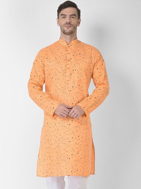 SG LEMAN Men Orange Geometric Printed Kurta