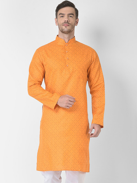 SG LEMAN Men Orange Geometric Printed Kurta