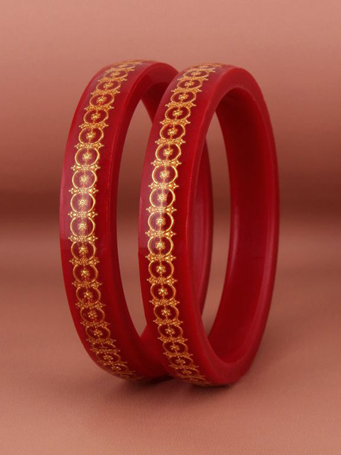 LUCKY JEWELLERY Maroon & Gold-Toned Sankha & Bengali Pola Traditional Bangles
