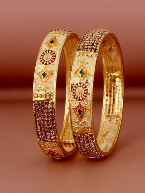 LUCKY JEWELLERY Set Of 2 18K Gold-Plated Bangles