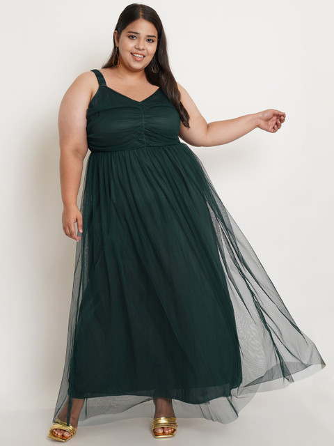 U&F Women Plus Size Green Net Maxi Dress