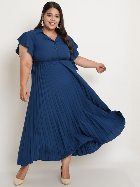 U&F Plus Size Women Navy Blue Crepe Maxi Dress