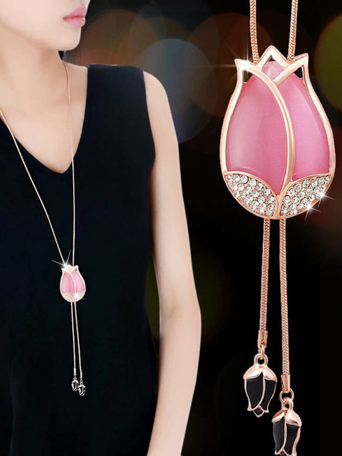 Shining Diva Fashion Women Rose Gold & Pink Rose Gold-Plated Necklace