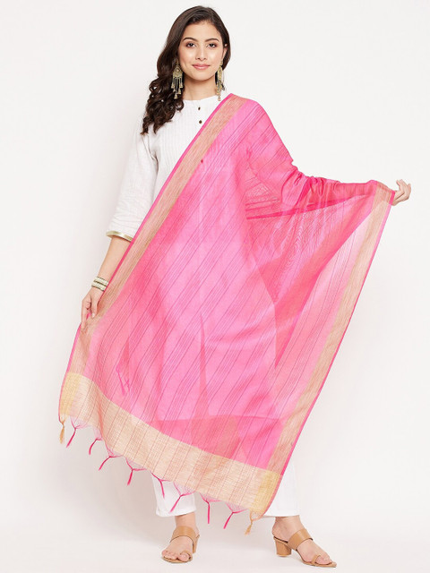 Clora Creation Magenta & Beige Striped Dupatta