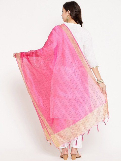 Clora Creation Magenta & Beige Striped Dupatta - Image 4