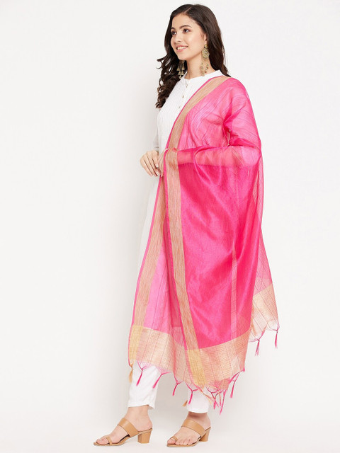 Clora Creation Magenta & Beige Striped Dupatta - Image 3