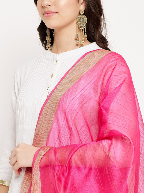 Clora Creation Magenta & Beige Striped Dupatta - Image 2