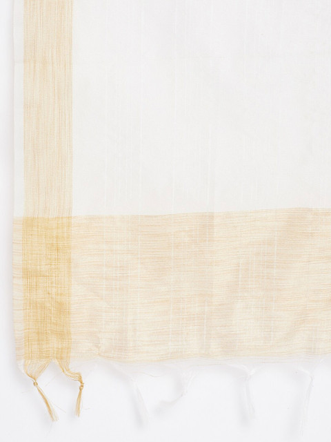 Clora Creation Cream-Coloured & Gold-Toned Striped Dupatta - Image 2