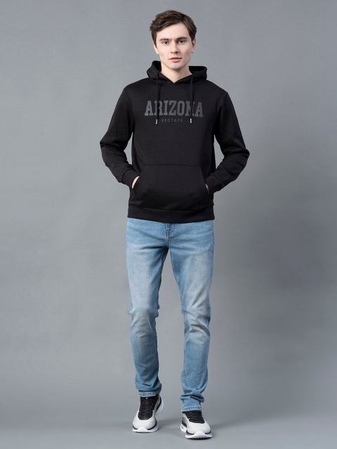 Red Tape Men Black Printed Hooded Pullover Sweatshirt - Image 7