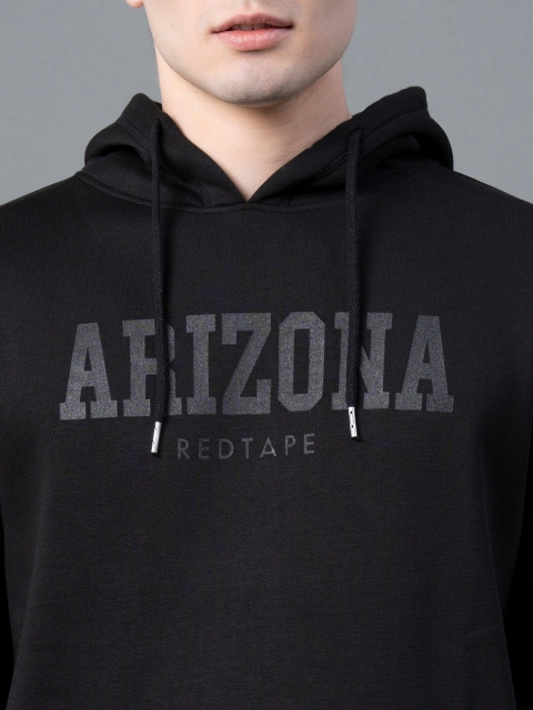 Red Tape Men Black Printed Hooded Pullover Sweatshirt - Image 3